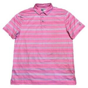 PGA Golf Polo Mens L Pink Stripe Stretch Performance Athletic Fit Shirt